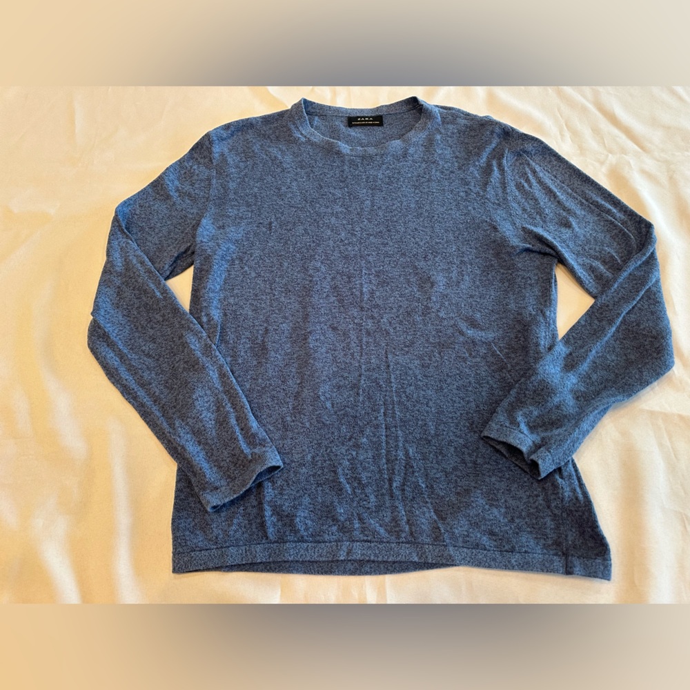 Zara Blue Crewneck Sweater Knit Casual Size Small